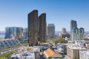 Aerial of downtown San Diago, California US